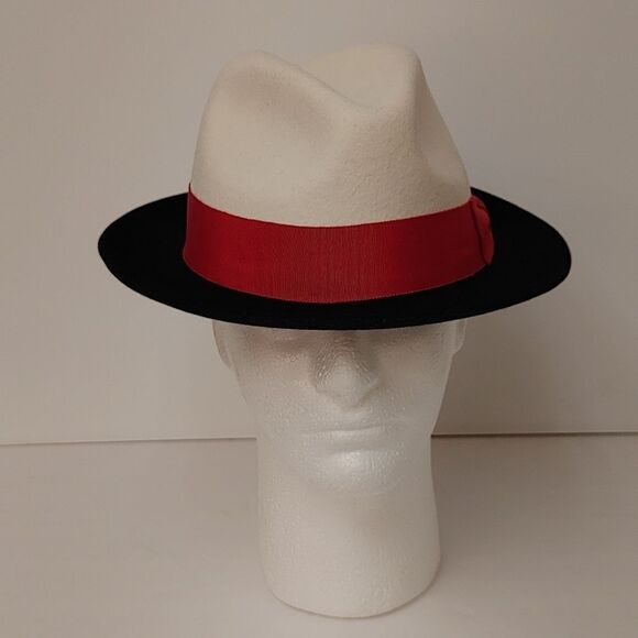 MEN'S MONTIQUE WHITE-BLACK 2 1/4" WIDE BRIM 100% WOOL FELT FEDORA HAT. H82 - Picture 1 of 8